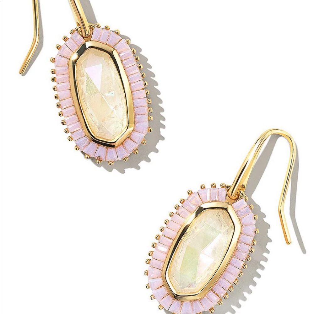 Kendra Scott Baguette Lee Gold Drop Earrings in Iridescent Rock Crystal